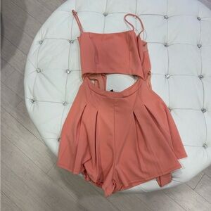 Coral Romper Dress- Open Front and Back